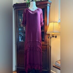 Elegant Sundance Burgundy Lace Trim Dress